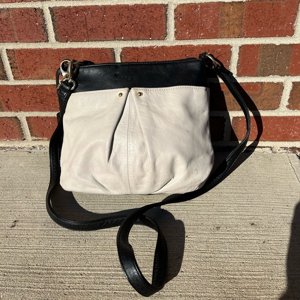 Tignanello Black White Leather Crossbody Purse
